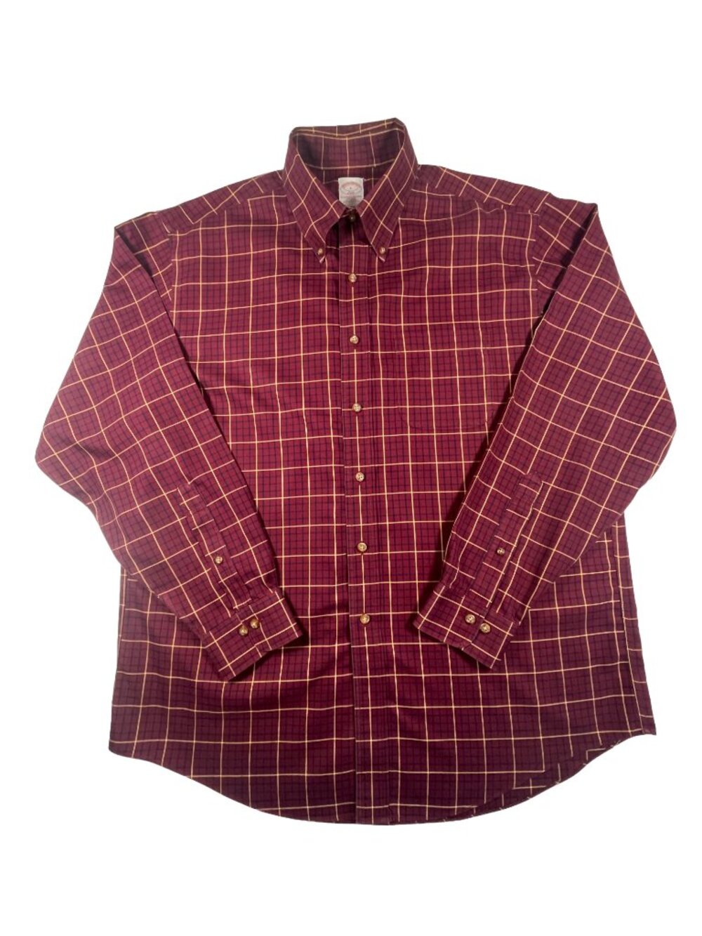 Brooks Brothers 346 Burgundy Windowpane Non-Iron Button-Down Shirt Large